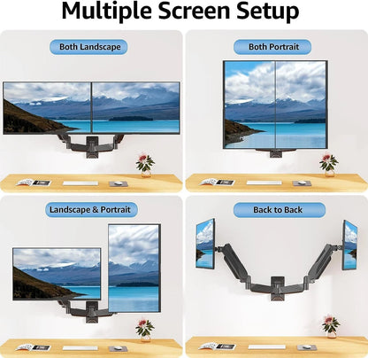 Dual Monitor Wall Mount for 17-32 Inch Screens, Gas Spring Computer Wall Mount