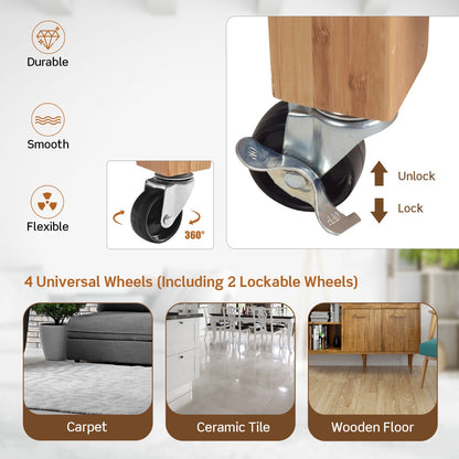 Rolling Bamboo Kitchen Island Cart with Drawers & Shelves for Dining Room