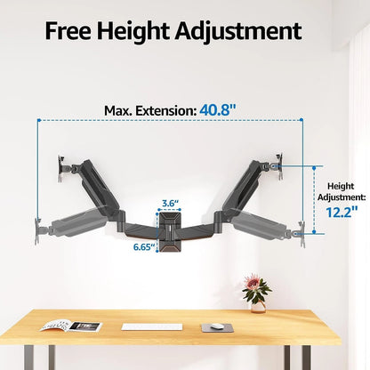 Dual Monitor Wall Mount for 17-32 Inch Screens, Gas Spring Computer Wall Mount
