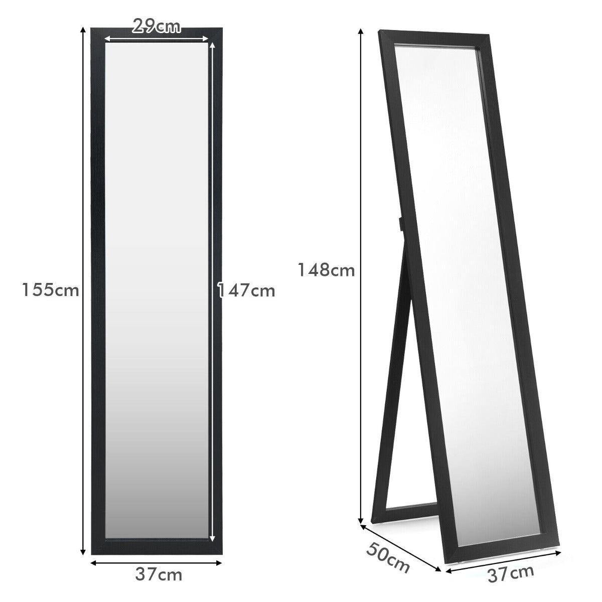 Full-length Wood Mirror with Wooden Frame-Black