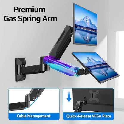 Dual Monitor Wall Mount for 17-32 Inch Screens, Gas Spring Computer Wall Mount