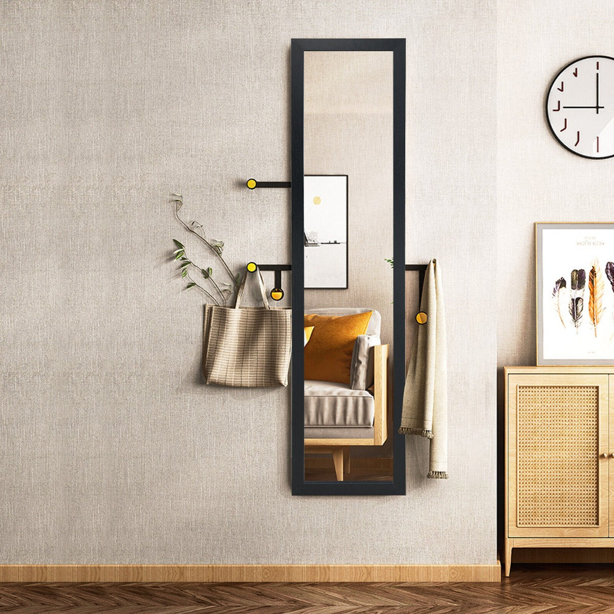 Full-length Wood Mirror with Wooden Frame-Black