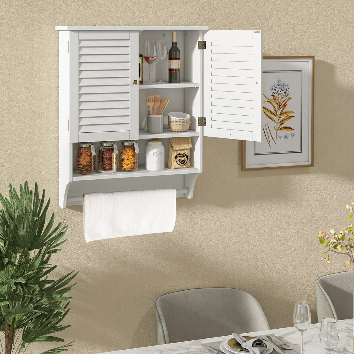 Bathroom Wall Cabinet with 2 Louvered Doors-White