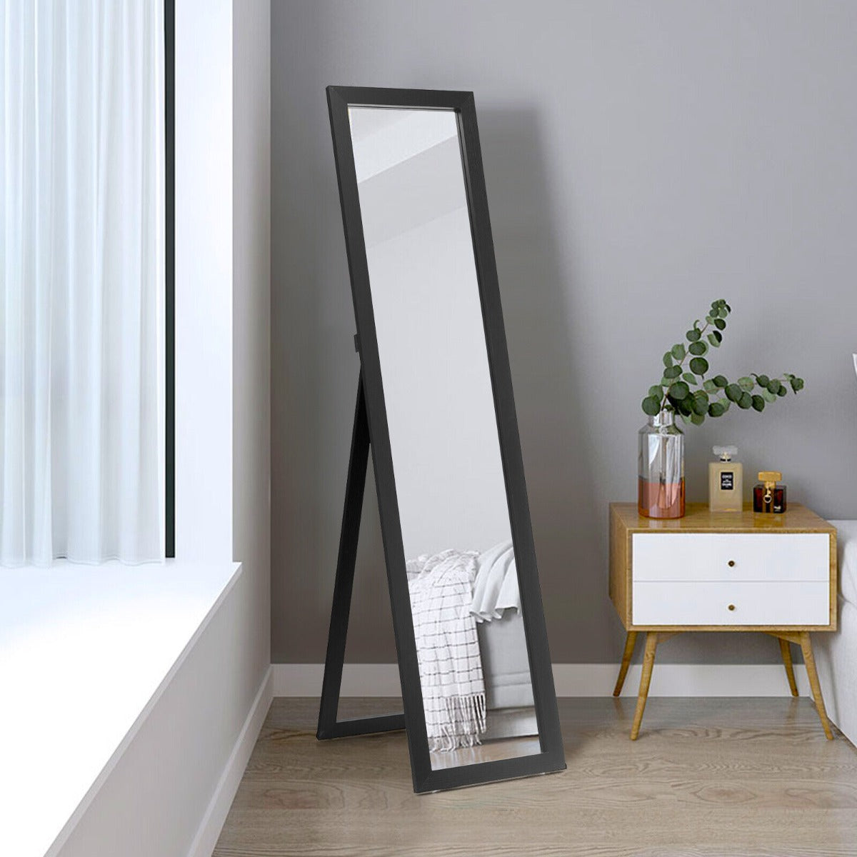 Full-length Wood Mirror with Wooden Frame-Black