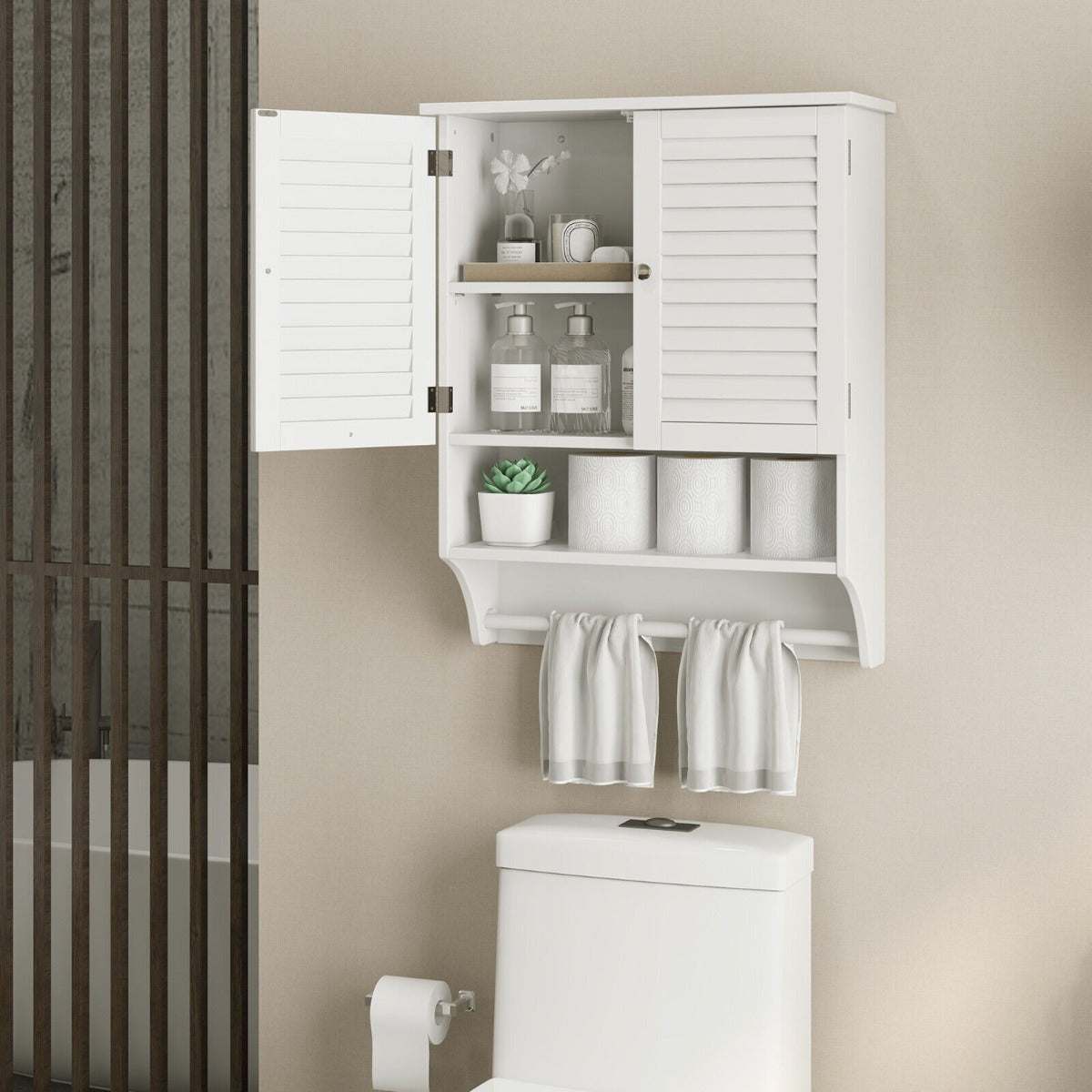 Bathroom Wall Cabinet with 2 Louvered Doors-White