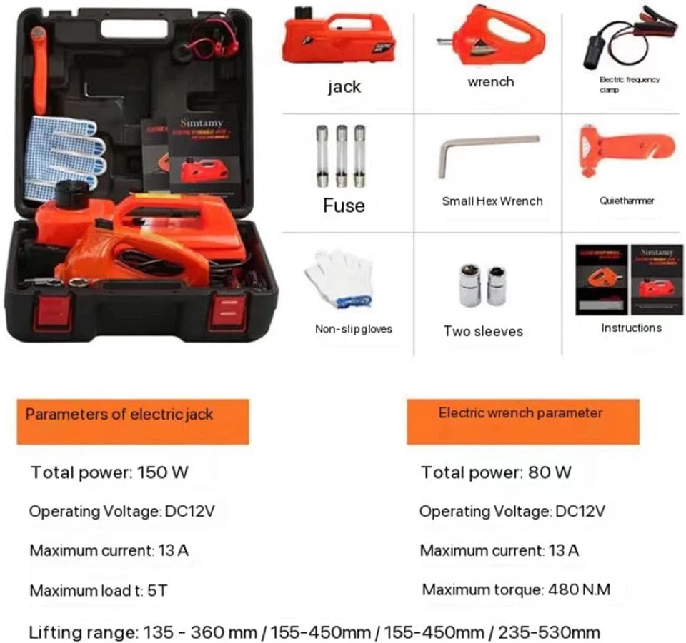 5 Ton 12V Electric Car Jack Kit with impact wrench, free gloves