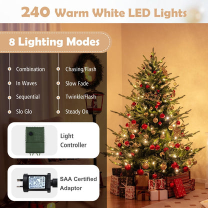 1.8M Artificial Christmas Tree with 778 Tips & 240 LED Lights, 8 Modes, Green