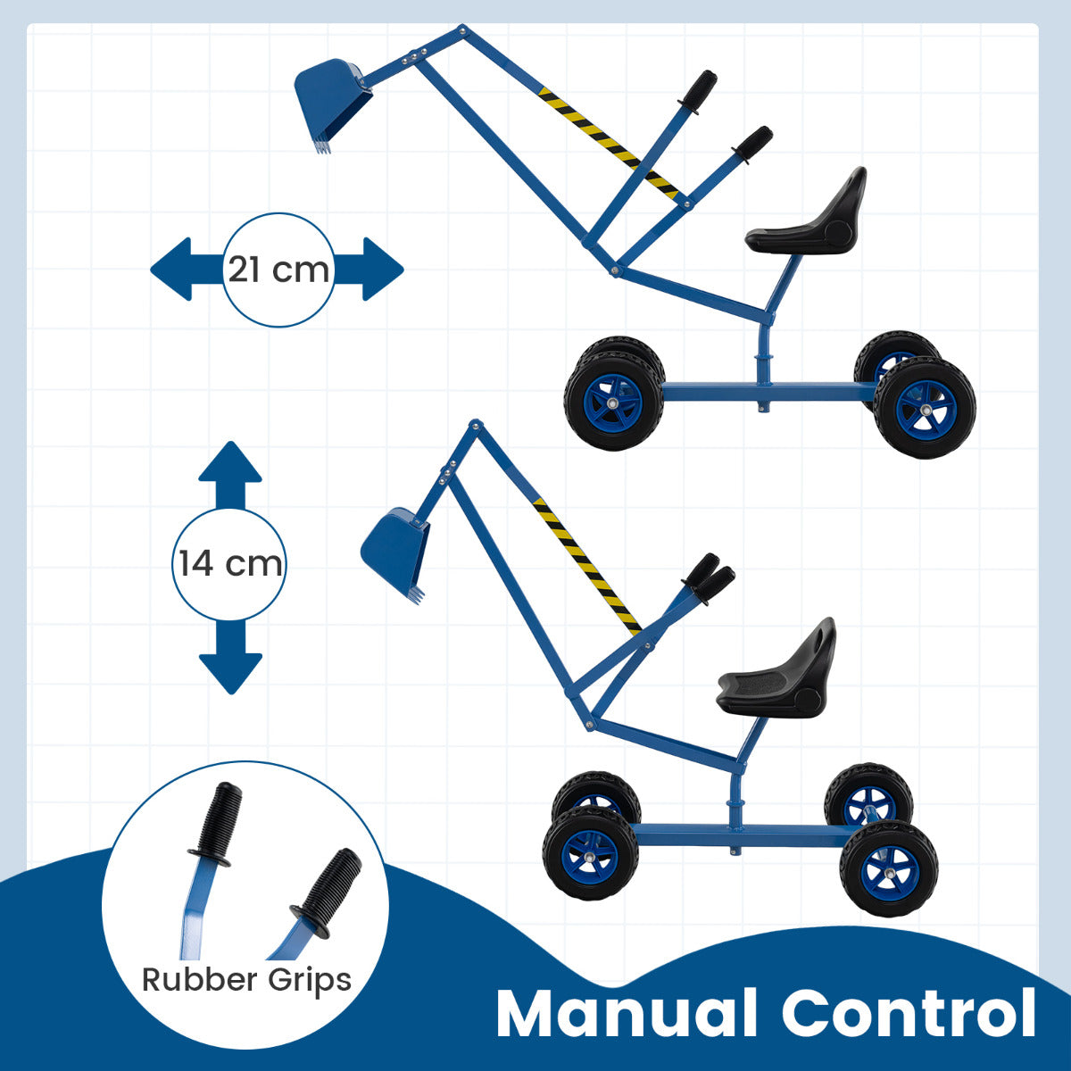 Sand Digger for Kids with 2-Handed Controls and Flexible Shovel-Blue