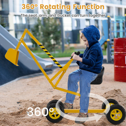Sand Digger for Kids with 2-Handed Controls and Flexible Shovel-Yellow