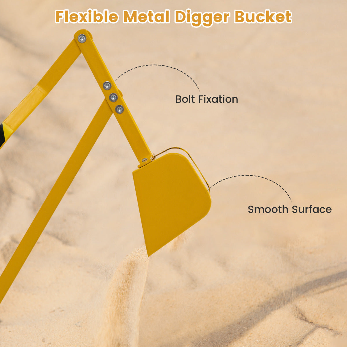 Sand Digger for Kids with 2-Handed Controls and Flexible Shovel-Yellow