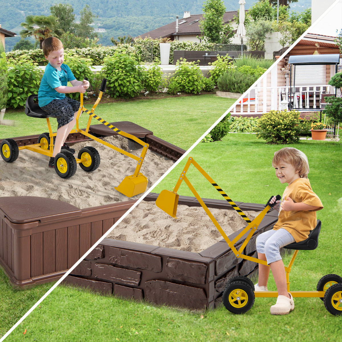 Sand Digger for Kids with 2-Handed Controls and Flexible Shovel-Yellow
