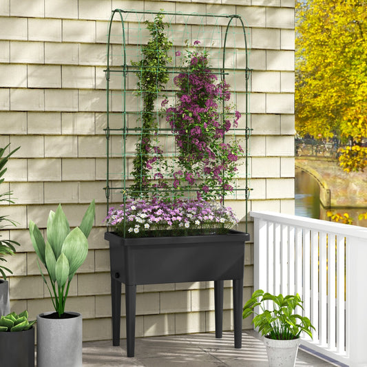 Costway Self-watering Elevated Raised Garden Bed with Climbing Trellis for Yard Patio-Black