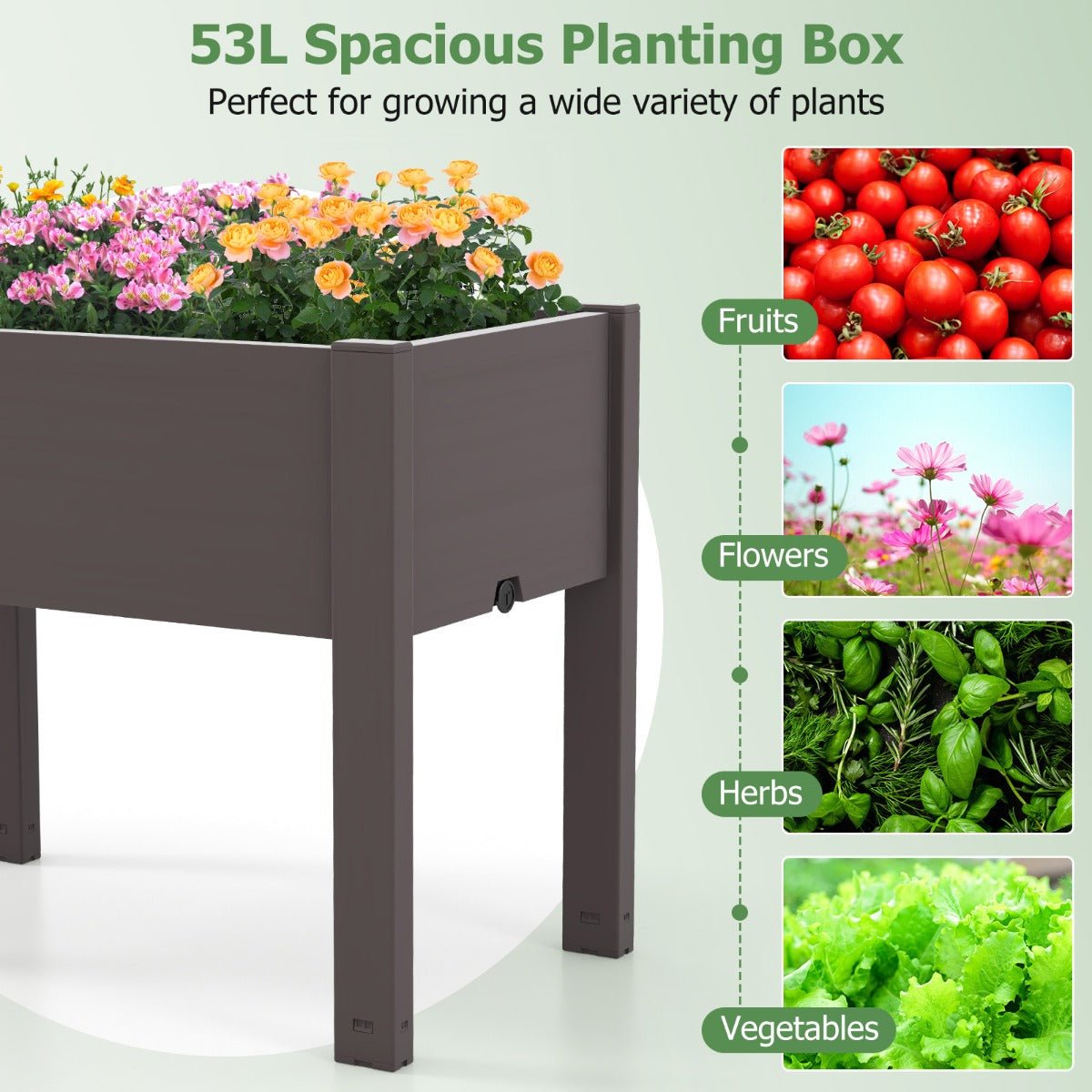 61 cm elevated design helps deter unwanted garden intruders and keeps plants off the ground