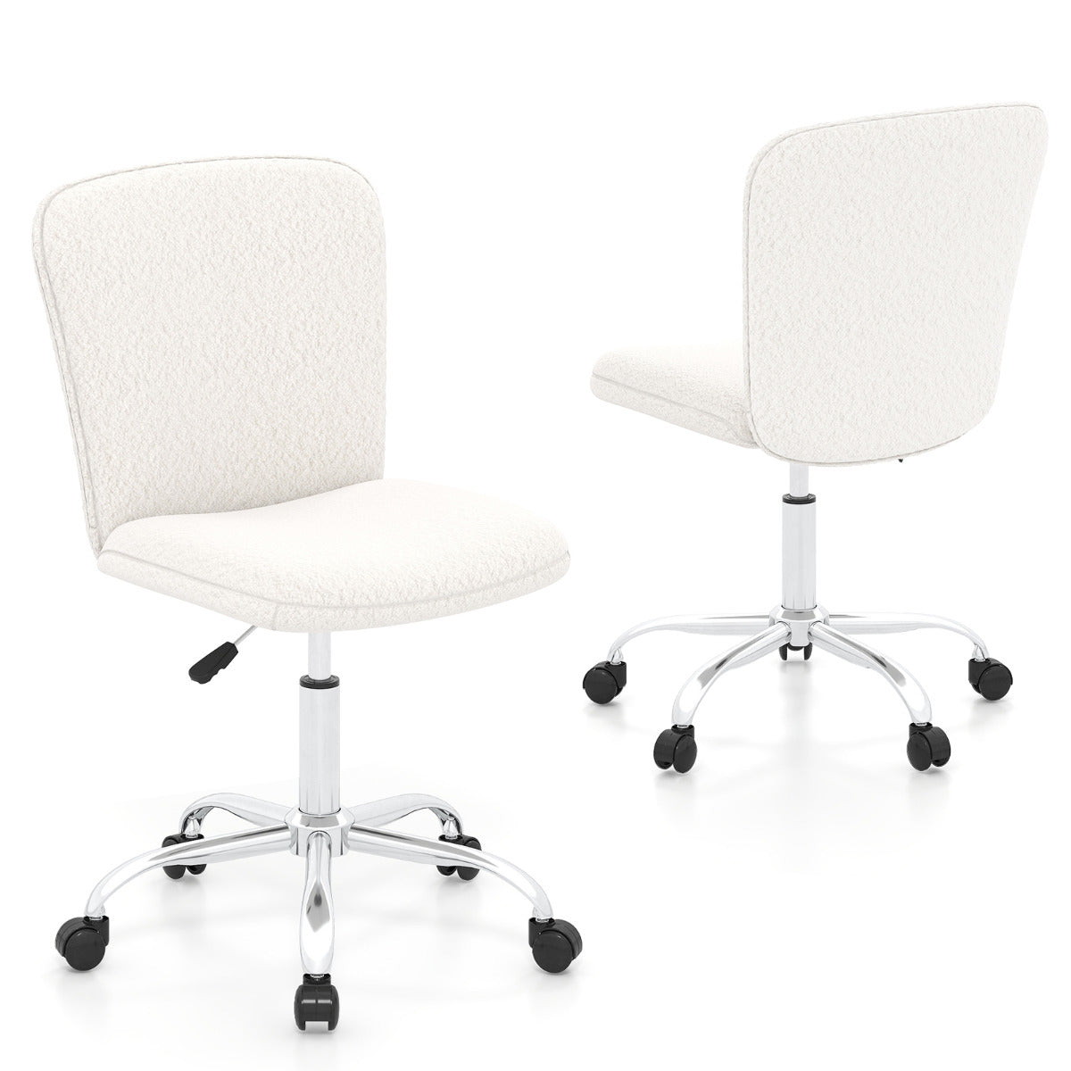 Set of 2 Armless Office Chair with Sturdy Base-Beige