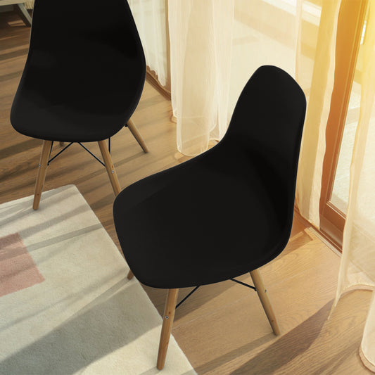 Costway Set of 2 Modern Dining Chair with PP Seat and Beech Wood Legs-Black
