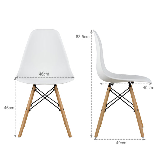 Set of two milky white Eames dining chairs with curved PP seats and beech wood legs