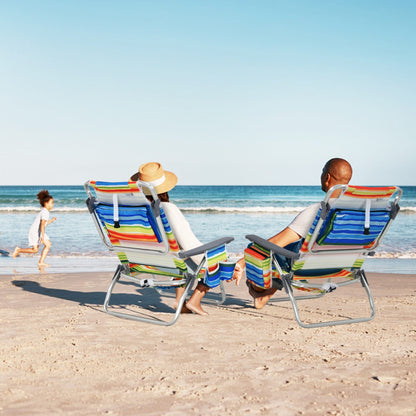 Costway Set of 2 Folding Beach Chair Set with Headrest and Cup Holder-Multicolor