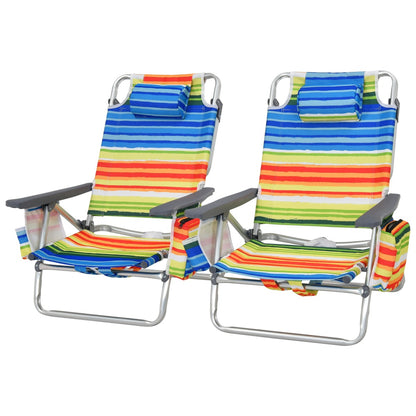 Costway Set of 2 Folding Beach Chair Set with Headrest and Cup Holder-Multicolor