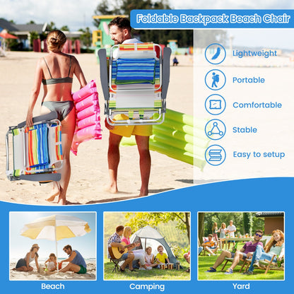 Costway Set of 2 Folding Beach Chair Set with Headrest and Cup Holder-Multicolor