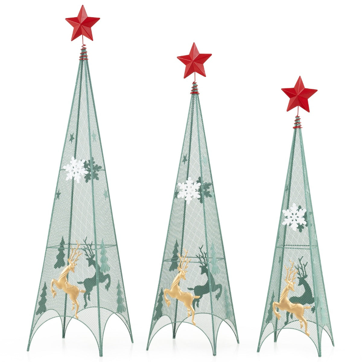 Set of 3 Tower Shaped Christmas Trees with Removable Star Toppers
