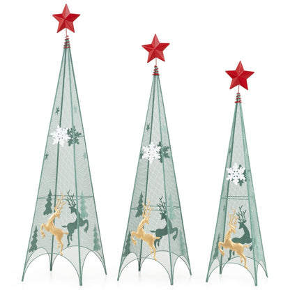 Set of 3 Tower Shaped Christmas Trees with Removable Star Toppers