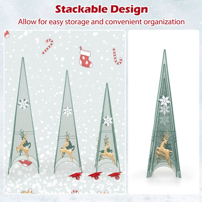 Set of 3 Tower Shaped Christmas Trees with Removable Star Toppers