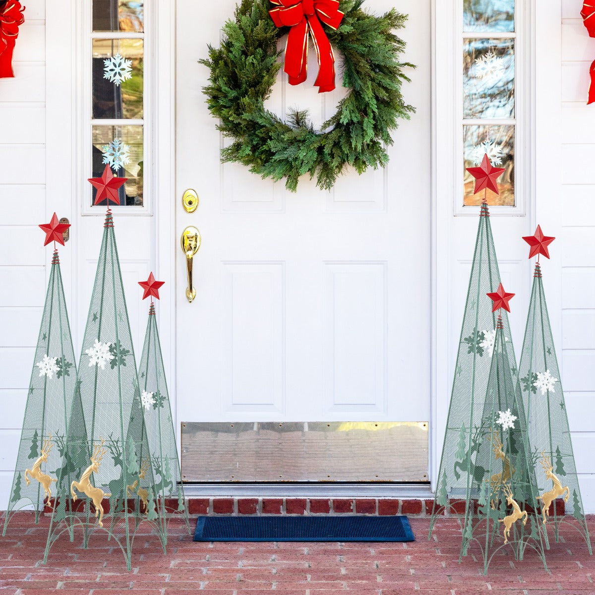 Set of 3 Tower Shaped Christmas Trees with Removable Star Toppers