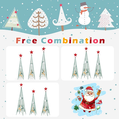 Set of 3 Tower Shaped Christmas Trees with Removable Star Toppers