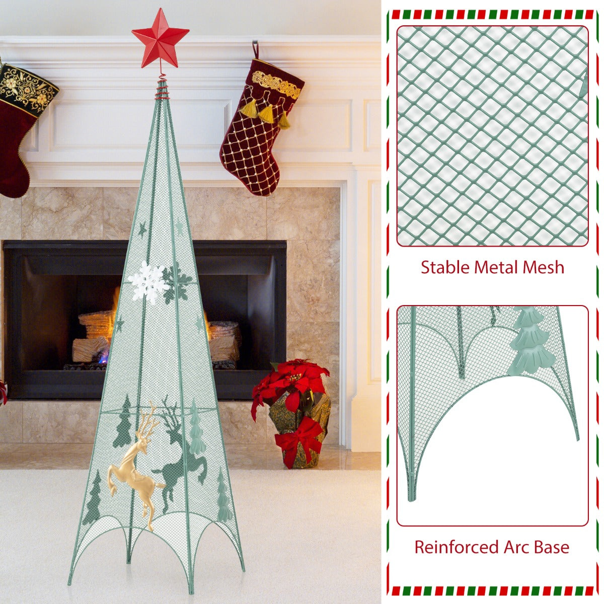 Set of 3 Tower Shaped Christmas Trees with Removable Star Toppers