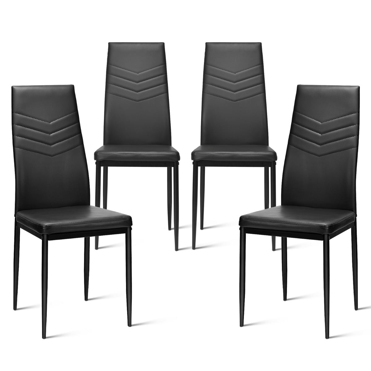 Set of 4 Dining Chairs Armless PVC Leather Seats with Upholstered Cushion-Black
