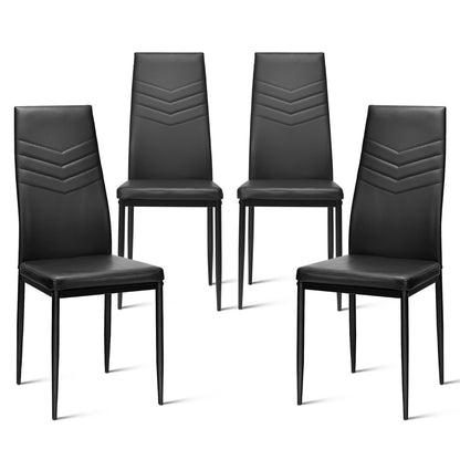 Set of 4 Dining Chairs Armless PVC Leather Seats with Upholstered Cushion-Black