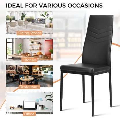 Set of 4 Dining Chairs Armless PVC Leather Seats with Upholstered Cushion-Black