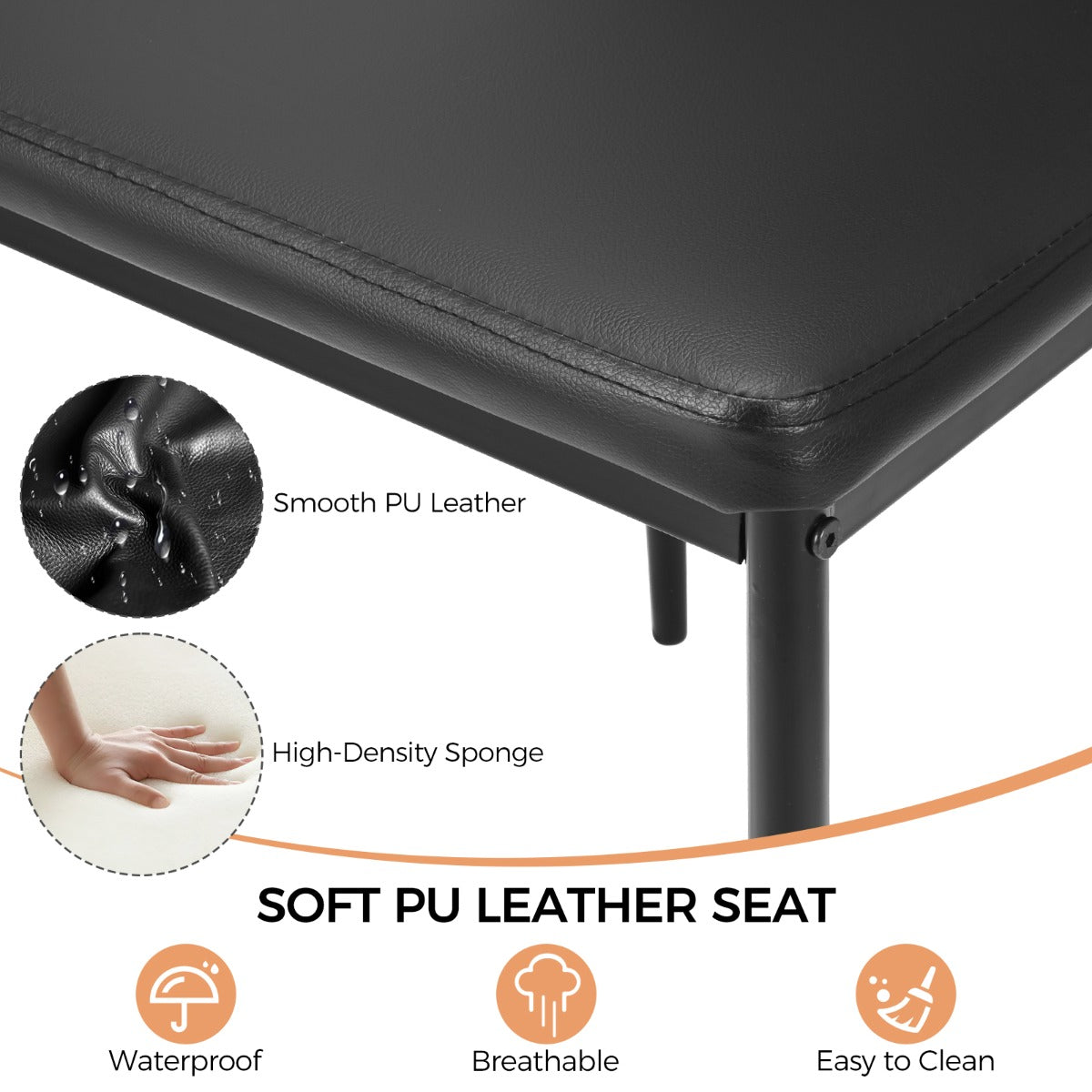 Set of 4 Dining Chairs Armless PVC Leather Seats with Upholstered Cushion-Black