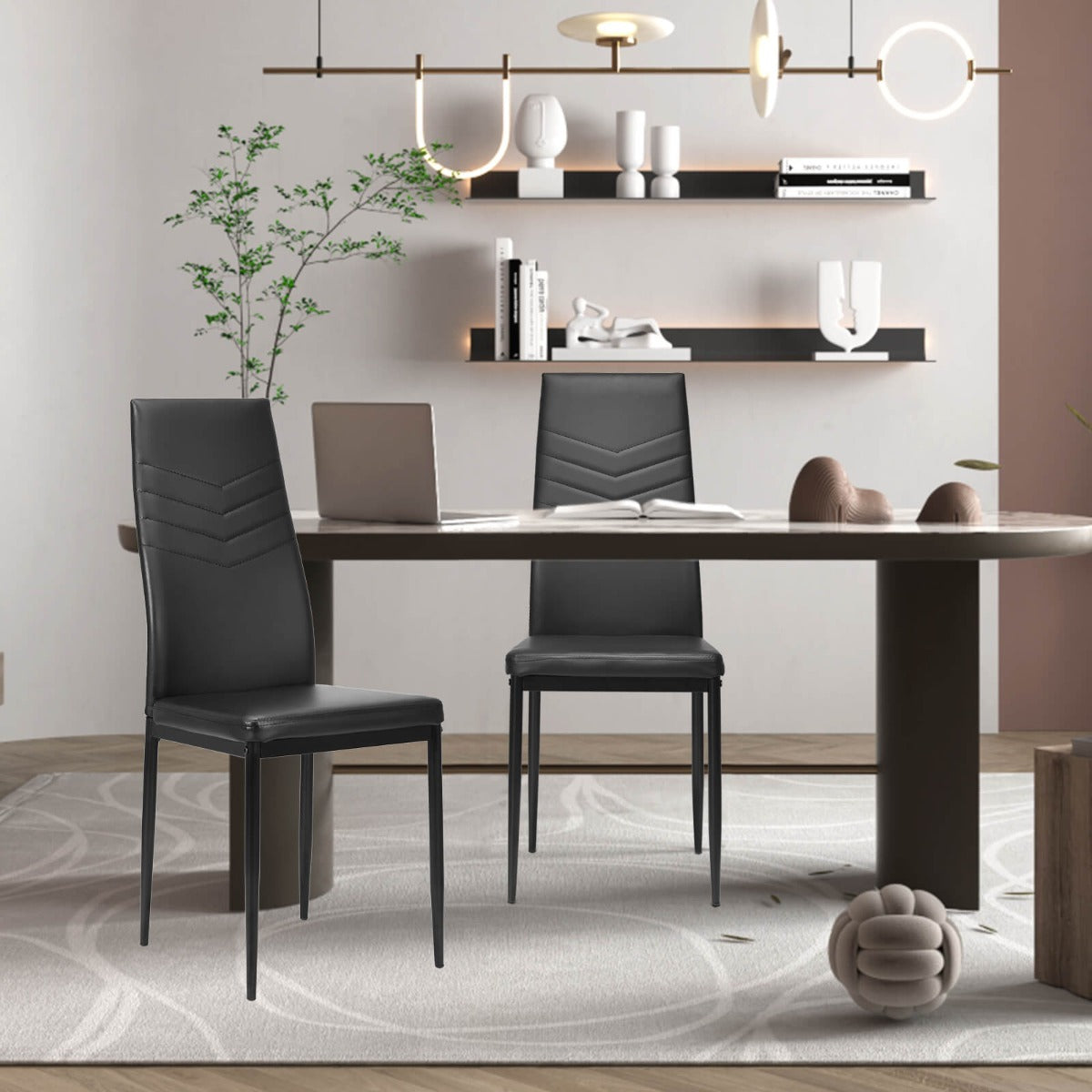 Set of 4 Dining Chairs Armless PVC Leather Seats with Upholstered Cushion-Black