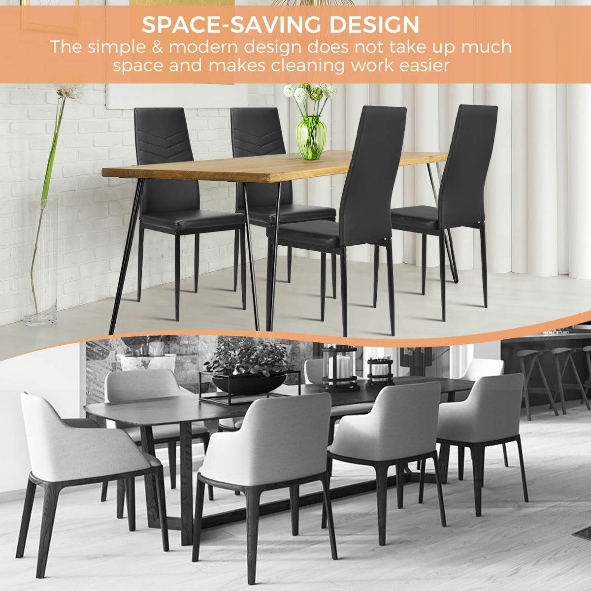 Set of 4 Dining Chairs Armless PVC Leather Seats with Upholstered Cushion-Black
