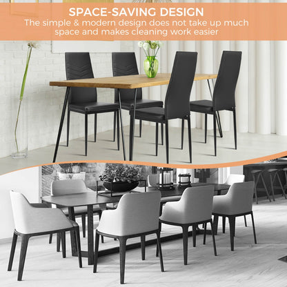 Set of 4 Dining Chairs Armless PVC Leather Seats with Upholstered Cushion-Black