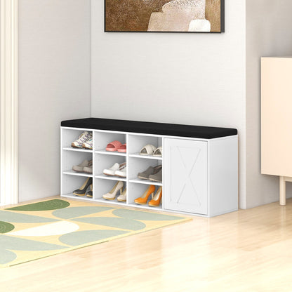 Shoe Bench with Height-Adjustable Shelves and Removable Cushion