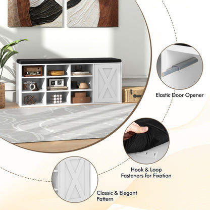 Shoe Bench with Height-Adjustable Shelves and Removable Cushion