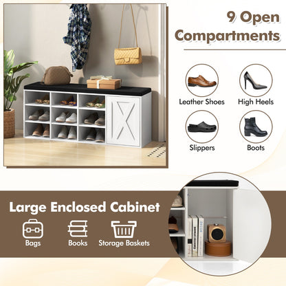 Shoe Bench with Height-Adjustable Shelves and Removable Cushion