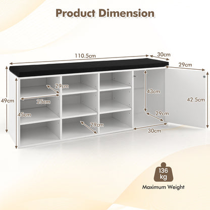 Shoe Bench with Height-Adjustable Shelves and Removable Cushion