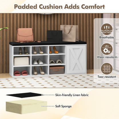 Shoe Bench with Height-Adjustable Shelves and Removable Cushion