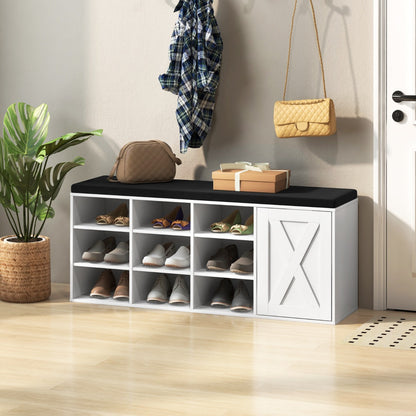 Shoe Bench with Height-Adjustable Shelves and Removable Cushion