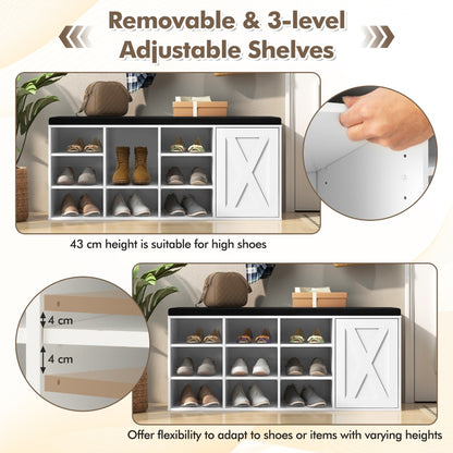 Shoe Bench with Height-Adjustable Shelves and Removable Cushion