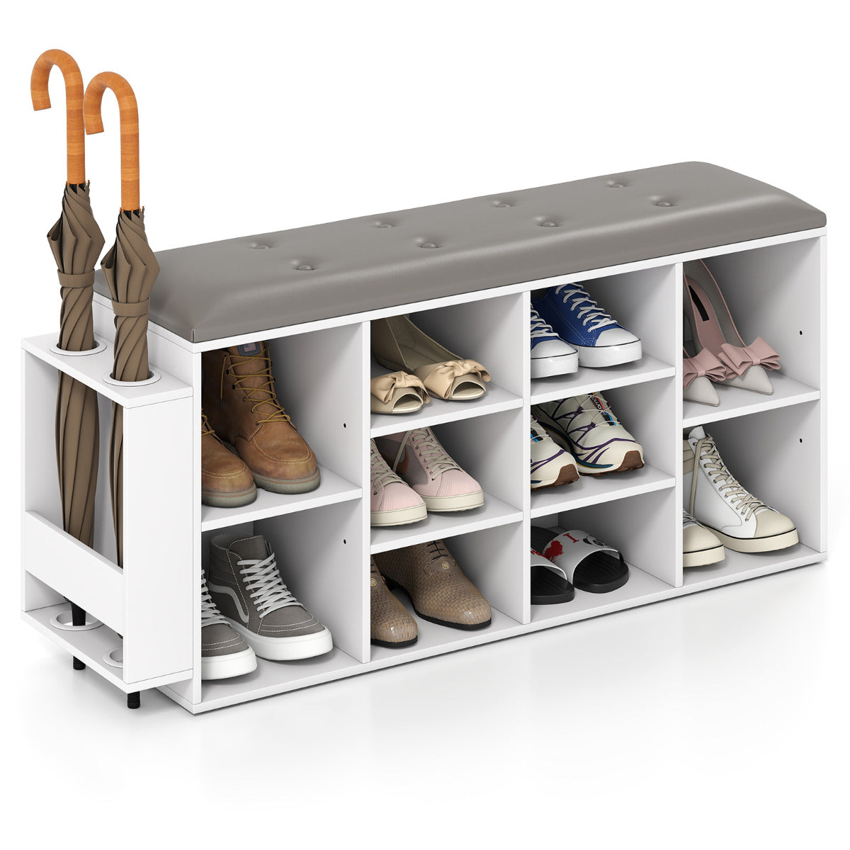 Shoe Storage Bench with Umbrella Stand-White