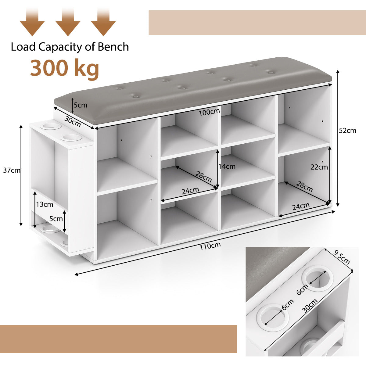Shoe Storage Bench with Umbrella Stand-White