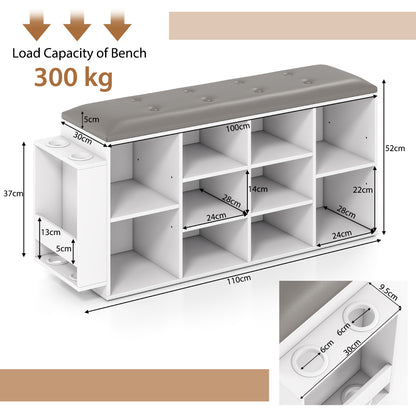 Shoe Storage Bench with Umbrella Stand-White