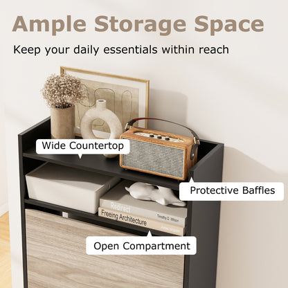 Shoe Storage Cabinet with Open Storage and 2 Flip Drawers-Black