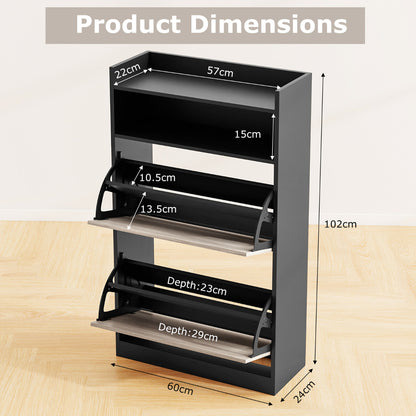 Shoe Storage Cabinet with Open Storage and 2 Flip Drawers-Black