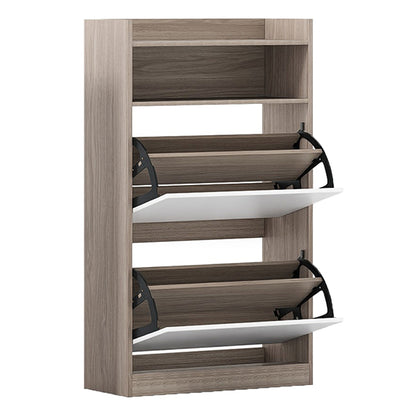 Shoe Storage Cabinet with Open Storage and 2 Flip Drawers-Grey