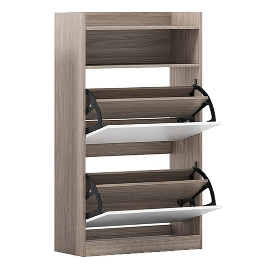 Shoe Storage Cabinet with Open Storage and 2 Flip Drawers-Grey